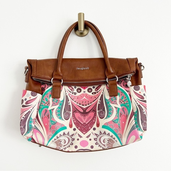 Desigual Faux Leather Printed Briefcase Purse Bag